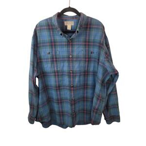 Duluth Trading Company Mens Cotton Plaid Button Up Shirt Blue Red Green Size 2XL